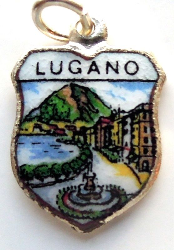 Lugano, Switzerland - Lake Coast - Enamel Travel Shield Charm